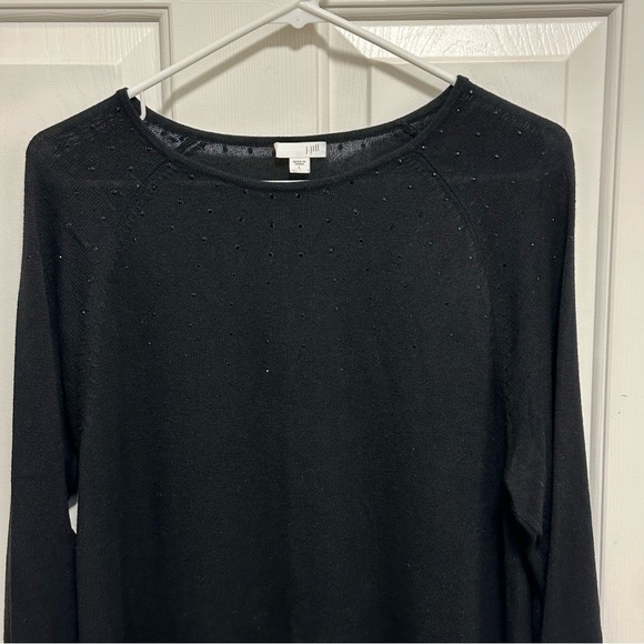 J Jill Top Womens Size L Black Stretch Knit Rhinestone Long Wool Blend Sweater - Picture 5 of 5